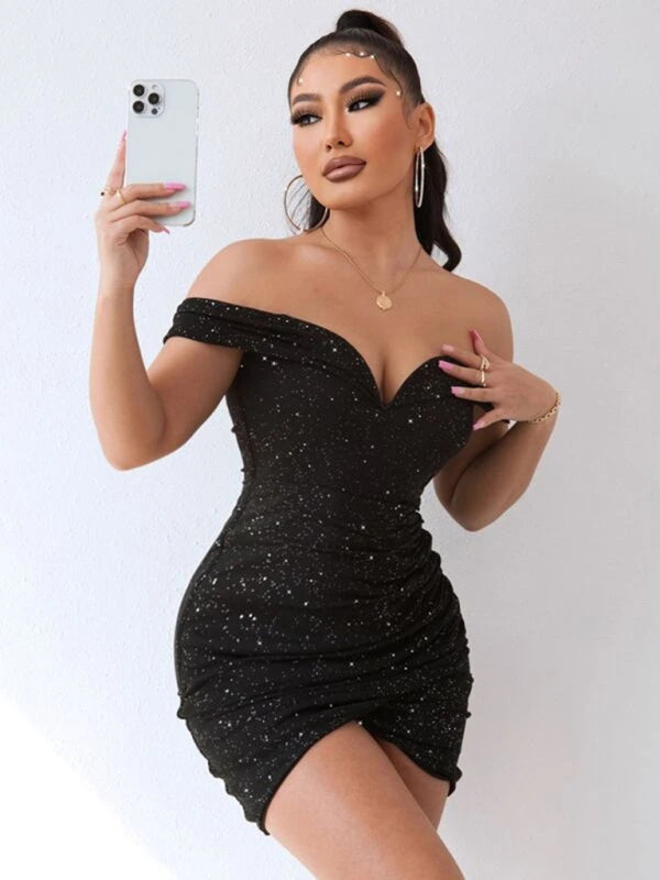 Women's Off-the-shoulder Ruched Sheath Mini-dress