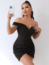 Women's Off-the-shoulder Ruched Sheath Mini-dress