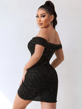 Women's Off-the-shoulder Ruched Sheath Mini-dress