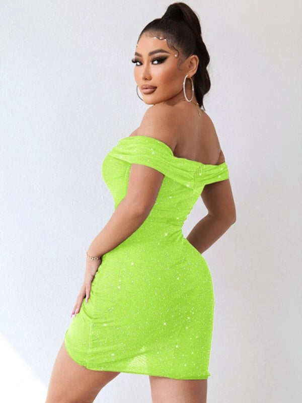 Women's Off-the-shoulder Ruched Sheath Mini-dress