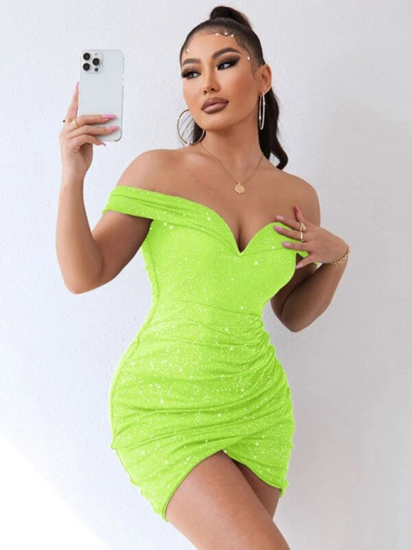 Women's Off-the-shoulder Ruched Sheath Mini-dress