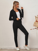 Women's Sloid Color Hoodie & Pants Lounge Set