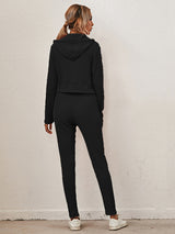 Women's Sloid Color Hoodie & Pants Lounge Set