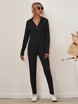Women's Sloid Color Hoodie & Pants Lounge Set