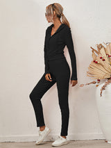 Women's Sloid Color Hoodie & Pants Lounge Set
