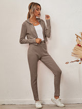 Women's Sloid Color Hoodie & Pants Lounge Set