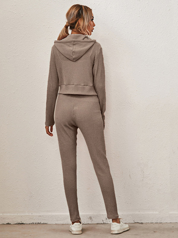 Women's Sloid Color Hoodie & Pants Lounge Set