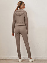 Women's Sloid Color Hoodie & Pants Lounge Set