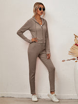Women's Sloid Color Hoodie & Pants Lounge Set