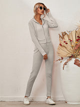 Women's Sloid Color Hoodie & Pants Lounge Set