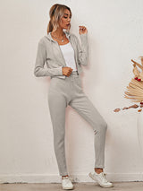 Women's Sloid Color Hoodie & Pants Lounge Set