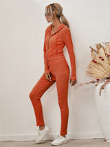 Women's Sloid Color Hoodie & Pants Lounge Set