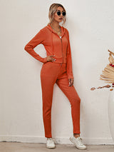 Women's Sloid Color Hoodie & Pants Lounge Set