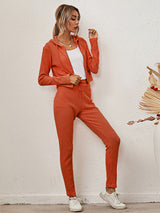 Women's Sloid Color Hoodie & Pants Lounge Set