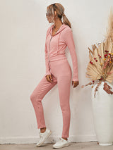 Women's Sloid Color Hoodie & Pants Lounge Set
