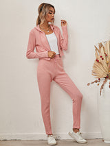 Women's Sloid Color Hoodie & Pants Lounge Set