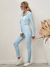 Women's Sloid Color Hoodie & Pants Lounge Set