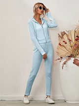 Women's Sloid Color Hoodie & Pants Lounge Set