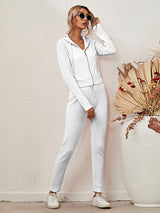 Women's Sloid Color Hoodie & Pants Lounge Set