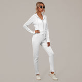 Women's Sloid Color Hoodie & Pants Lounge Set
