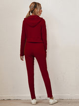 Women's Sloid Color Hoodie & Pants Lounge Set