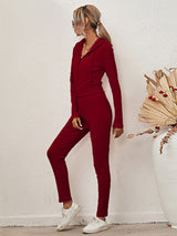 Women's Sloid Color Hoodie & Pants Lounge Set