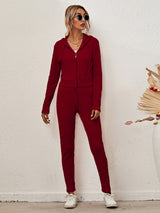 Women's Sloid Color Hoodie & Pants Lounge Set