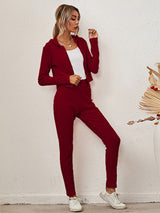 Women's Sloid Color Hoodie & Pants Lounge Set