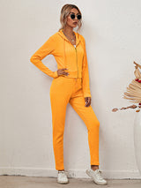 Women's Sloid Color Hoodie & Pants Lounge Set