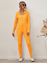 Women's Sloid Color Hoodie & Pants Lounge Set