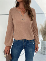 Women's Solid Color V-neck With Ring Hardware Dropped Off Shoulder Sweater