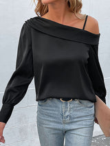 Women's Solid Color Cold Shoulder Stripe Long Sleeve Top
