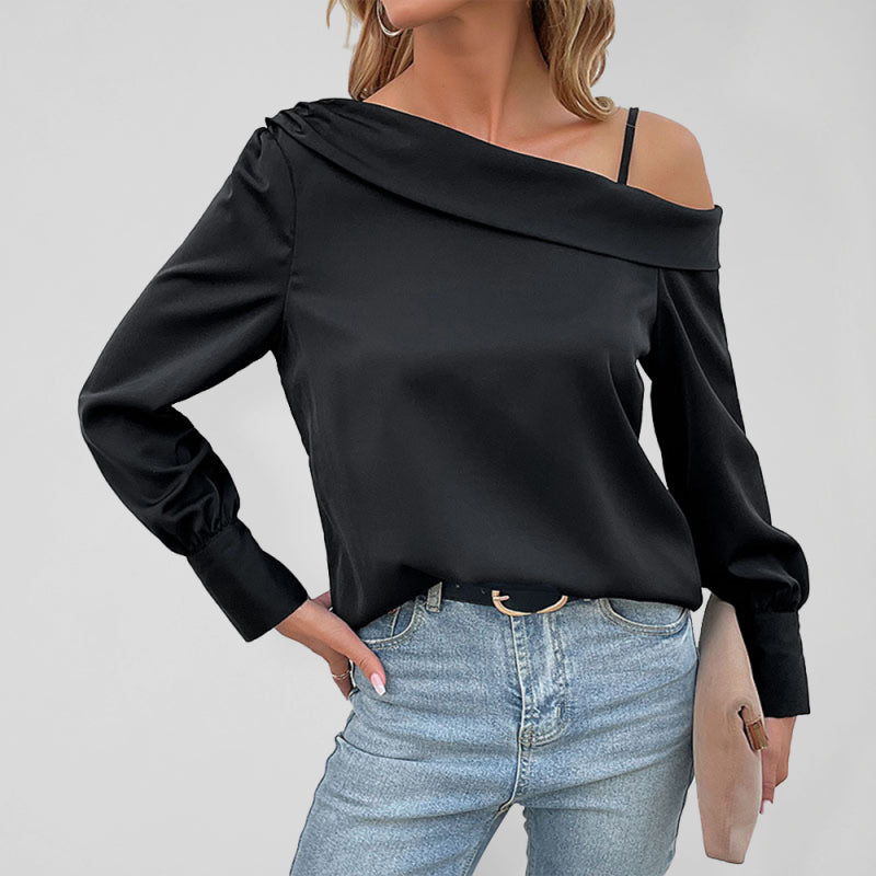 Women's Solid Color Cold Shoulder Stripe Long Sleeve Top