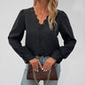 Women's Solid Color V-neck Long Sleeve Lace Trim Top