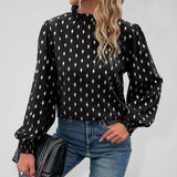 Women's Printed Ruffle Mock Neck Long Sleeve Top
