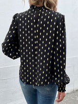 Women's Printed Ruffle Mock Neck Long Sleeve Top