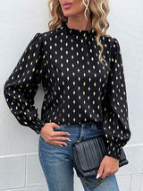 Women's Printed Ruffle Mock Neck Long Sleeve Top