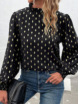Women's Printed Ruffle Mock Neck Long Sleeve Top