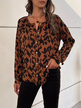 Women's Leopard Print Button-front Long-sleeve Shirt