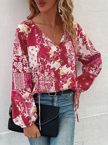 Women's Solid Color Tie Front Chiffon Peasant Blouse