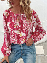 Women's Solid Color Tie Front Chiffon Peasant Blouse