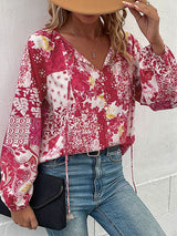 Women's Solid Color Tie Front Chiffon Peasant Blouse