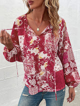 Women's Solid Color Tie Front Chiffon Peasant Blouse