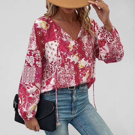 Women's Solid Color Tie Front Chiffon Peasant Blouse