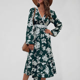 Women's Faux Wrap Lace Trim Floral Print Midi Dress