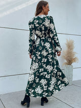 Women's Faux Wrap Lace Trim Floral Print Midi Dress