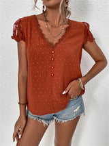 Summer new V-neck chiffon lace shirt