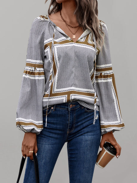 Women's Fashion Balloon Sleeve Printed Shirt