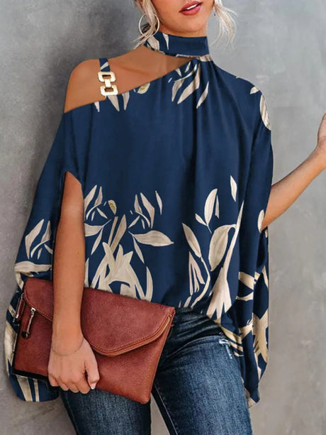 Halter Neck Dolman Sleeve Print Shirt Ladies Shirt Women's Clothing