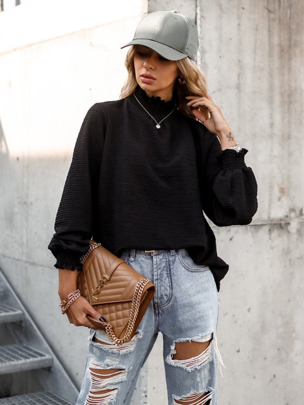 New women's all-match loose solid color top shirt